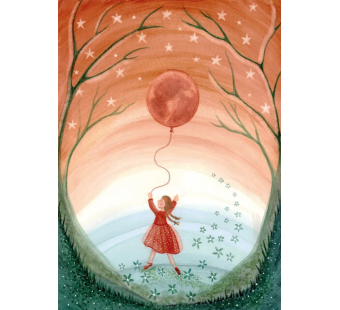 Postal card Girl with Moon Balloon - Bijdehansje