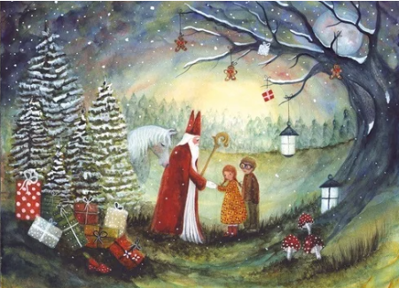 Postkaart Sint Nicolaas- Bijdehansje