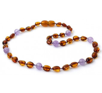 Cognac Amber Necklace Mixed With amethyst