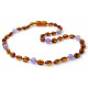 Cognac Amber Necklace Mixed With amethyst