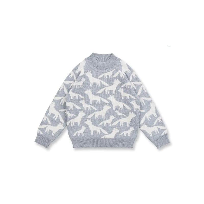Sense Organics knitted sweater grey withb foxes