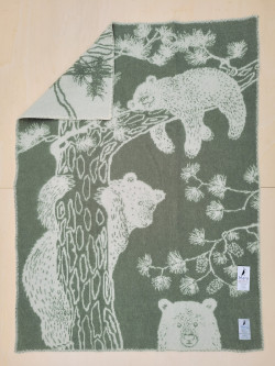 Mara woolen blanket 'Bear in de tree' agave green