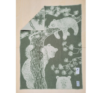 Mara woolen blanket 'Bear in de tree' agave green