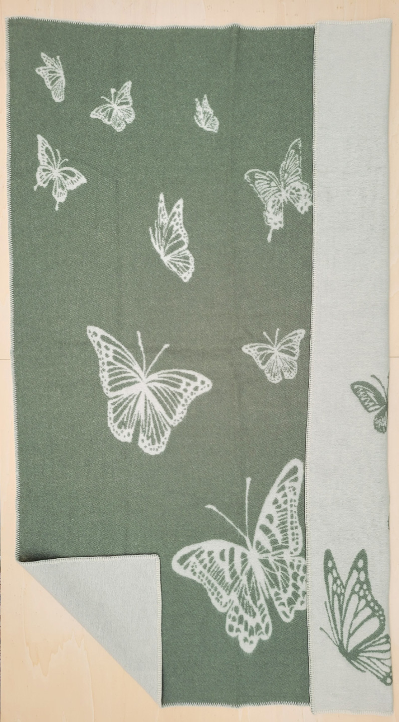 Mara woolen blanket 'butterflies' agave green