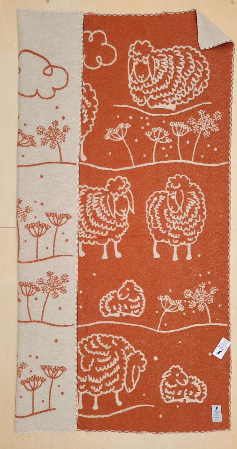 Mara woolen blanket 'sheep with flowers' agave green