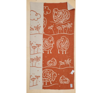 Mara woolen blanket 'sheep with flowers' rust