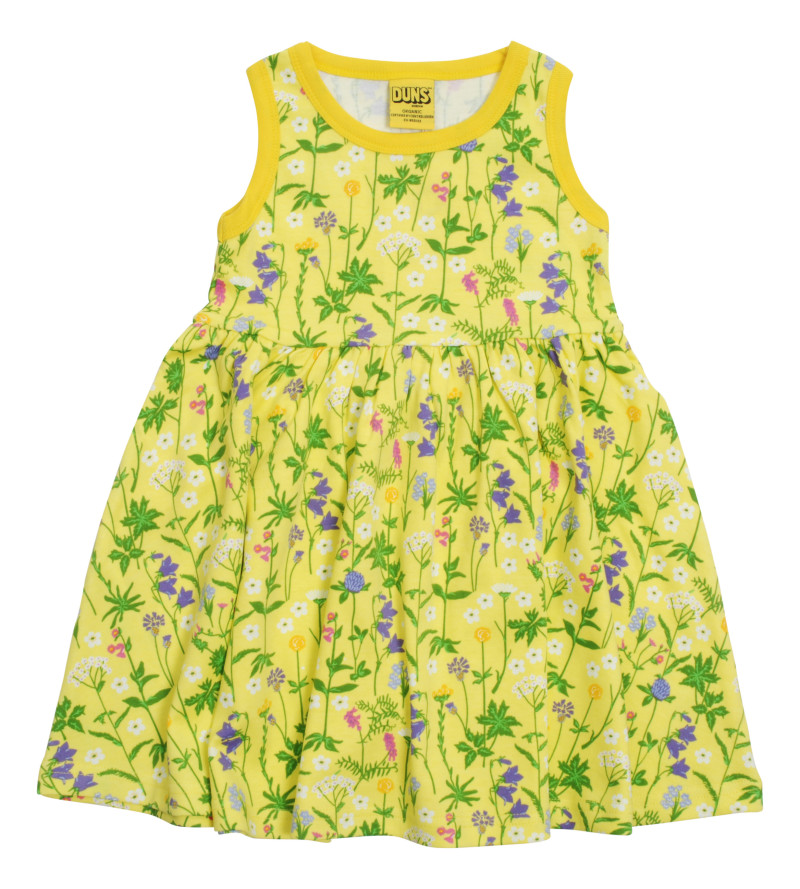 Duns Sweden sleeveless gathered dress yellow wild flowers