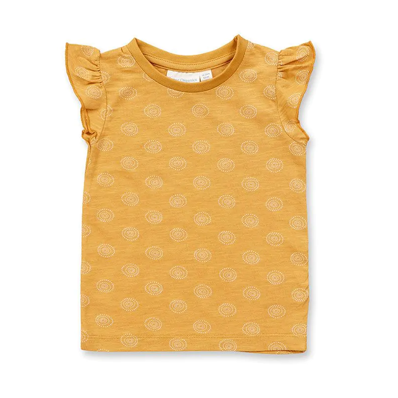 Sense Organics tshirt mustard with circles