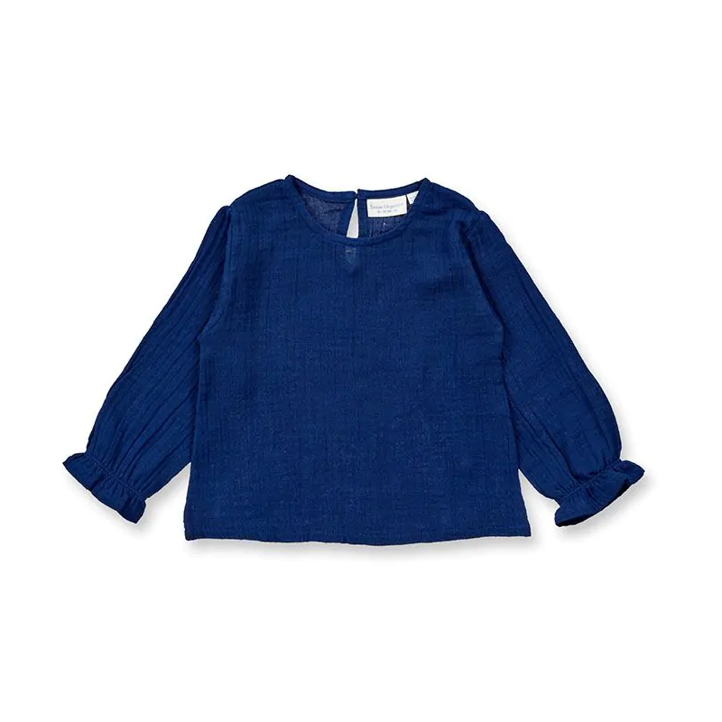 Sense Organics katoenen muslin longsleeve met roezels navy