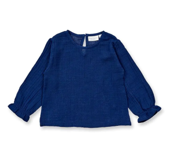 Sense Organics katoenen muslin longsleeve met roezels navy