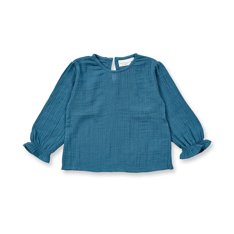 Sense Organics katoenen muslin longsleeve met roezels navy