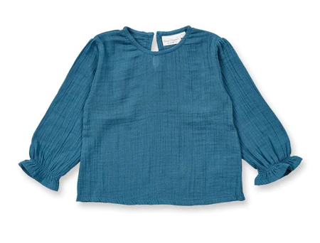 Sense Organics katoenen muslin longsleeve met roezels navy