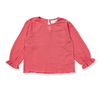 Sense Organics katoenen double gauze longsleeve met roezels framboos Sense Organics katoenen double gauze longsleeve met roezels framboos