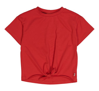 Müsli katoenen shortsleeve met knoop appelrood