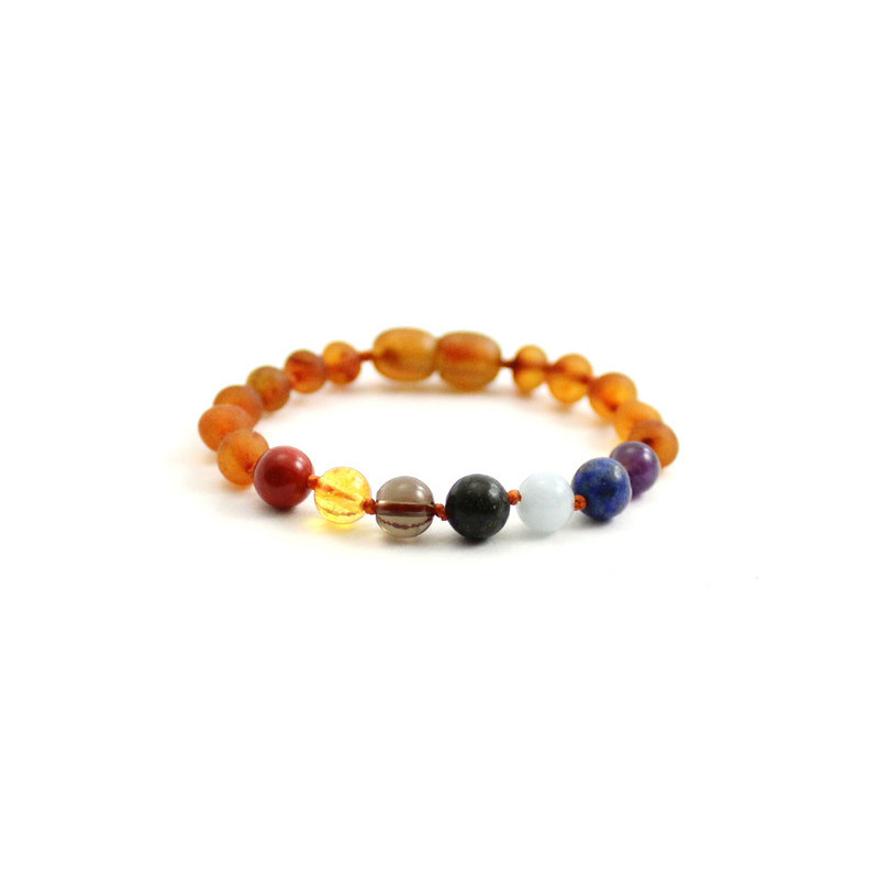 Barnsteen armband cognac met chakra