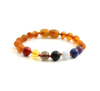 Barnsteen armband cognac met chakra