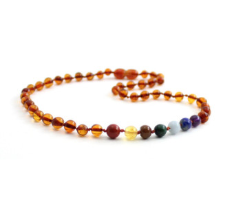 Barnsteen ketting cognac met chakra