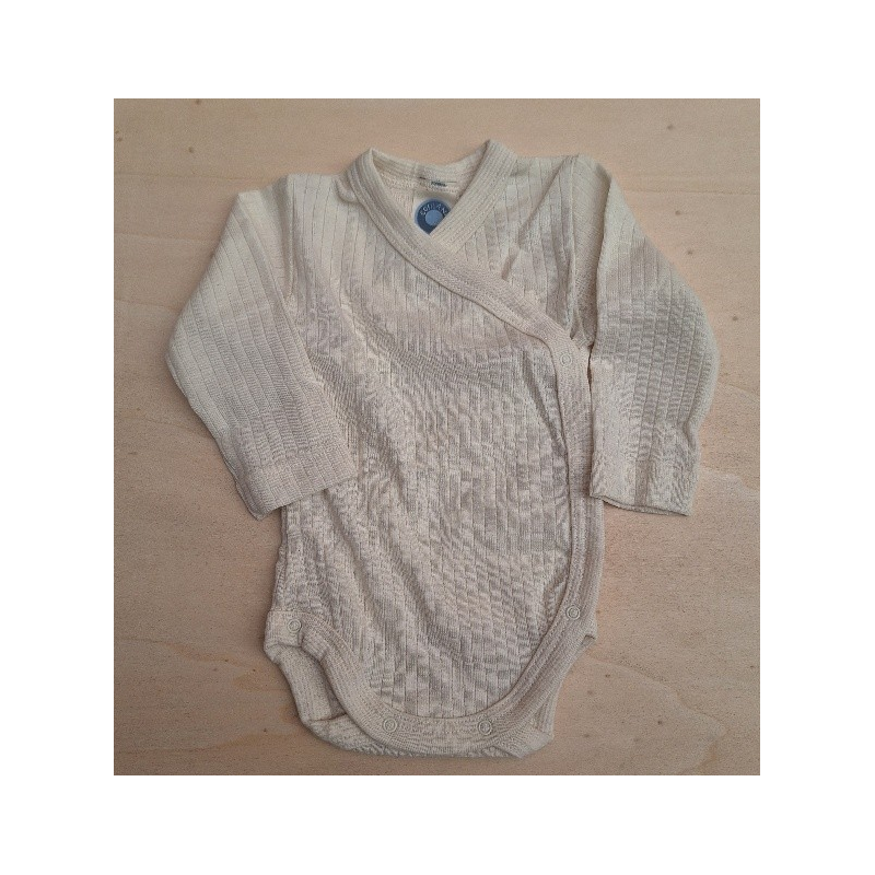 Cosilana wikkelromper lange mouw katoen/wol/zijde naturel (91063)
