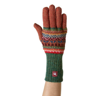 Apu Kuntur baby alpaca gloves green with rust with motive