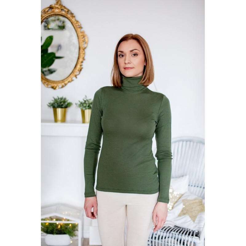 Green Rose longsleeve with high neck 100% wool black