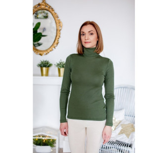 Green Rose wollen longsleeve met col kaki groen