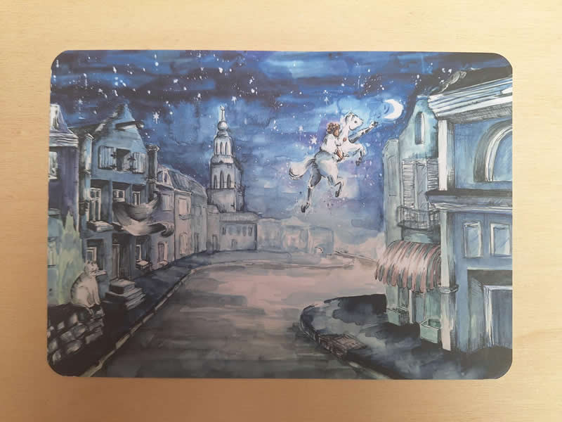 Het sterrenpaardje grote prentenkaart  In de nacht