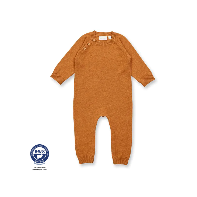 Sense Organics baby romper in merino wool camel
