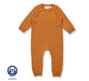 Sense Organics baby romper in merino wool camel