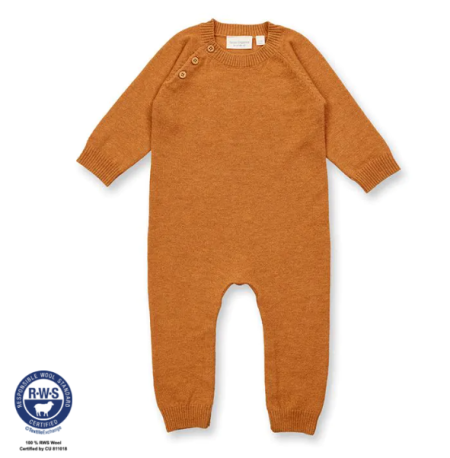 Sense Organics baby romper in merino wool camel