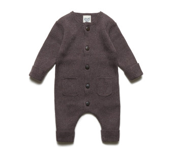 Puri organics jumpsuit chocolade 80% cotton 20% wool