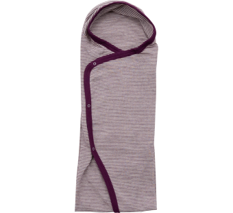 Lilano woolsilk wrap around blanket with buttons purple striped  (100385)