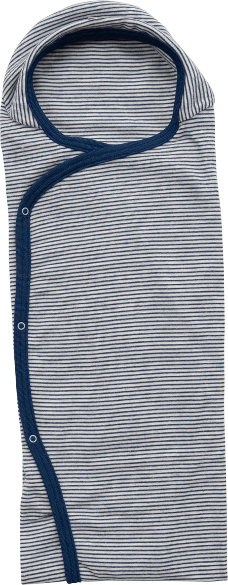 Lilano woolsilk wrap around blanket with buttons navy striped  (100385)