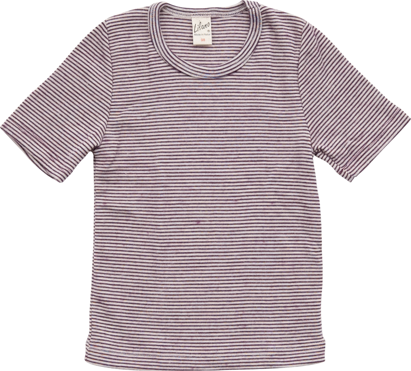 Lilano wool silk short sleeved shirt purple striped
