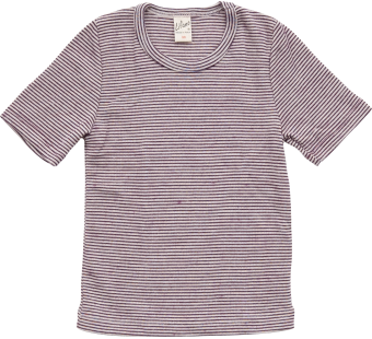 Lilano wool silk short sleeved shirt purple striped