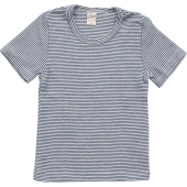 Lilano wool silk short sleeved shirt navy striped