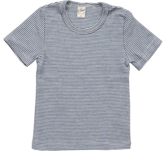 Lilano wool silk short sleeved shirt navy striped