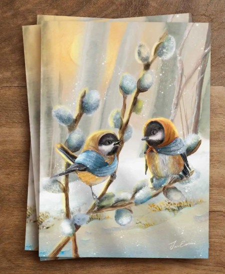 Iris Esther postal card chickadees chat