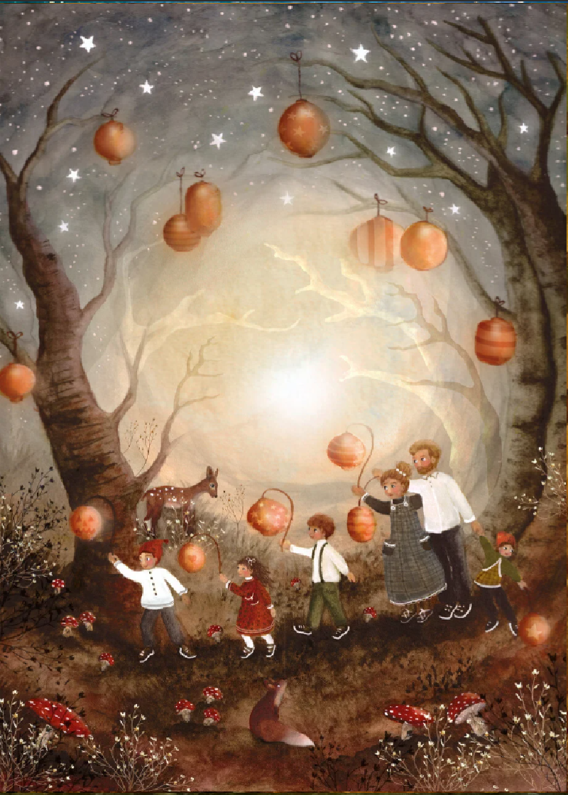 Postal card Girl with Moon Balloon - Bijdehansje
