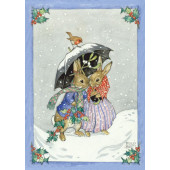 Postal card  Two Rabbits shelter from the Snow  (Molly Brett) 366