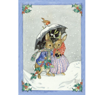 Postal card  Two Rabbits shelter from the Snow  (Molly Brett) 366