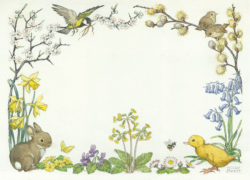 Postal card Border design with rabbits duckling and birds (Molly Brett) 223