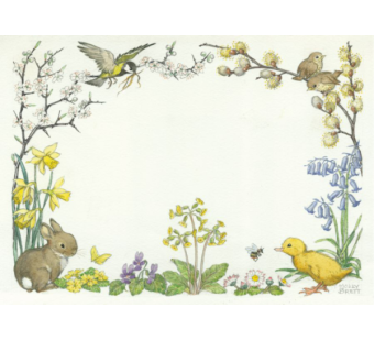 Postal card Border design with rabbits duckling and birds (Molly Brett) 223