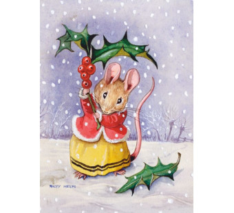 Postal card Mouse with Holly Umbrella (Racey Helps) 330