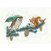 Postkaart Animals and birds decorating  Christmas tree (Molly Brett) 269