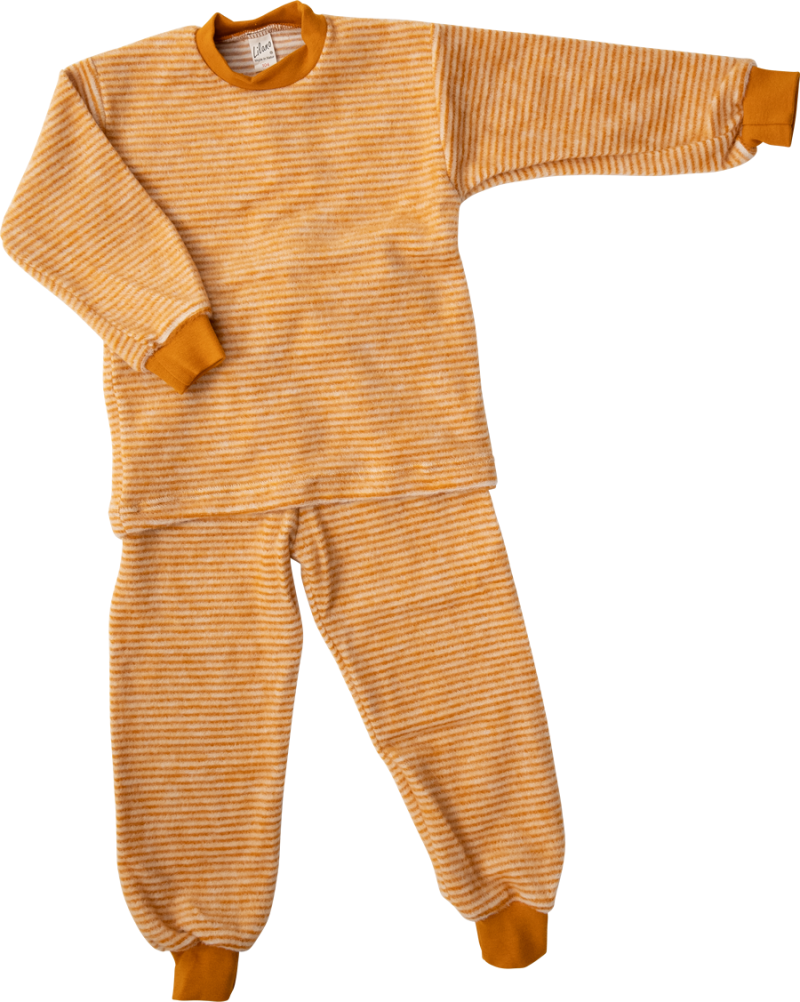 Lilano brushed woolen two piece pyjama  curry striped