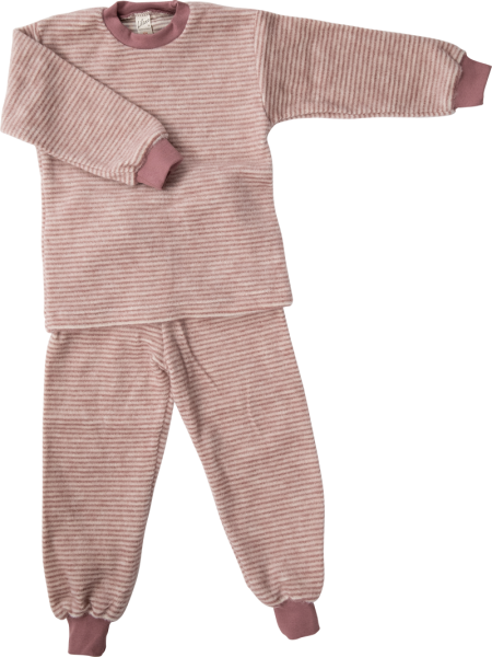 Lilano tweedelige wol plush pyjama mauve gestreept