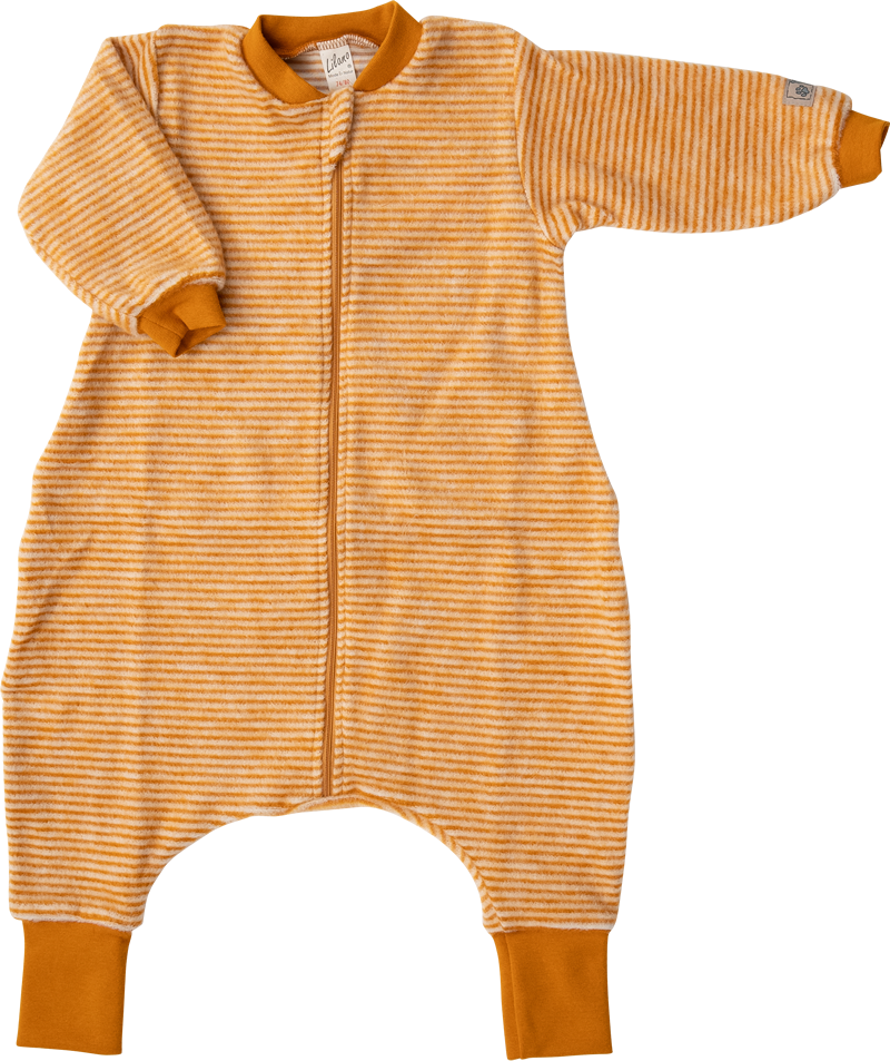 Lilano wolplush slaapzak met voetjes navy gestreept