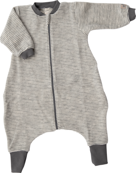 Lilano woolplush sleeping bag with feet grey striped