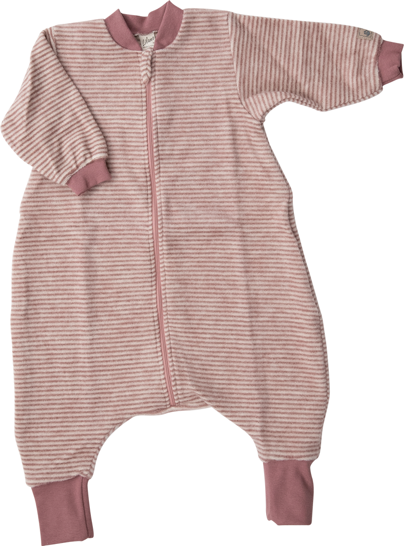 Lilano woolplush sleeping bag with feet navy striped