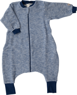 Lilano wolplush slaapzak met voetjes navy gestreept